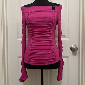 Vintage NWT Arden B Off Shoulder Top Ruched Pink Fuchsia Slouchy Y2K Baddie USA